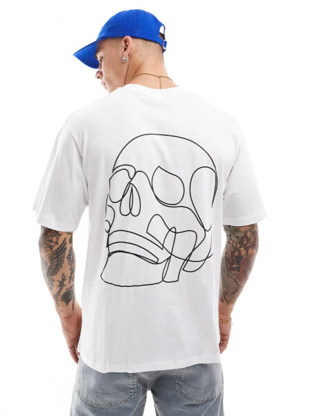 Jack & Jones oversized t-shirt with skull back print in white