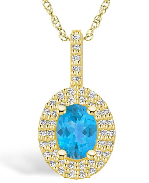 Blue Topaz (1-5/8 Ct. T.W.) and Diamond (1/2 Ct. T.W.) Halo Pendant Necklace in 14K Yellow Gold