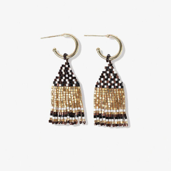 INK + ALLOY Women's Leta Mini Gold Hoop Confetti Top And Stripe Short Fringe Earrings Black/white