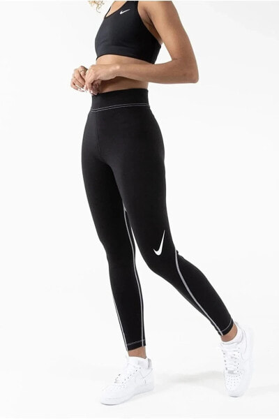 Sportswear Leggins Swoosh 7/8 Toparlayıcı Siyah Pamuklu Kadın Spor Tayt