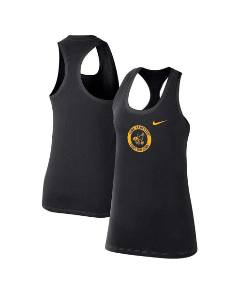 Women's Black Distressed Iowa Hawkeyes Modern Circle Racerback Tank Top