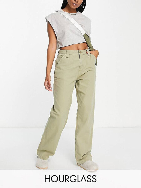 ASOS DESIGN Hourglass minimal cargo trouser in khaki with contrast stitching