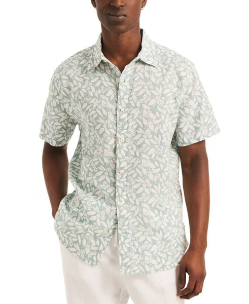 Men's Floral Print Short Sleeve Button-Front Shirt