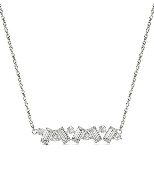 Moissanite Fixed Baguette Necklace (3/4 Carat Total Weight Certified Diamond Equivalent) in 14K White Gold