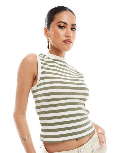 River Island grazer tank top in khaki stripe