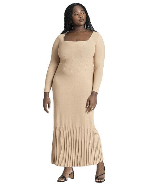 Plus Size Long Sleeve Sweater Dress With Pleat Hem