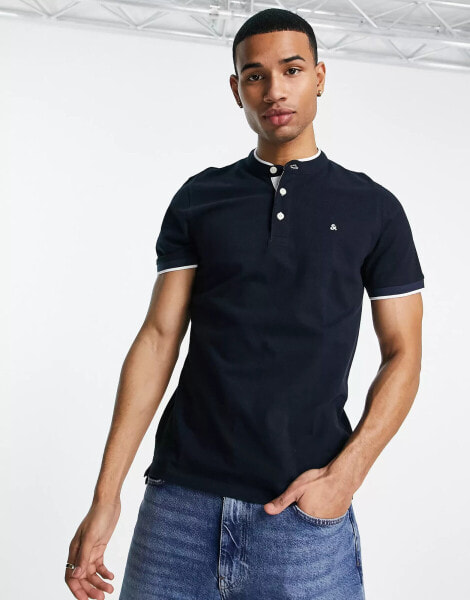 Jack & Jones Essentials grandad polo with tipping in navy