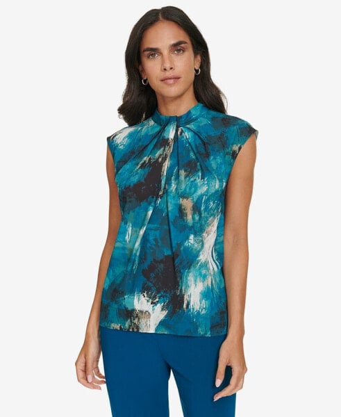 Women's Printed Twist-Front Cap-Sleeve Top