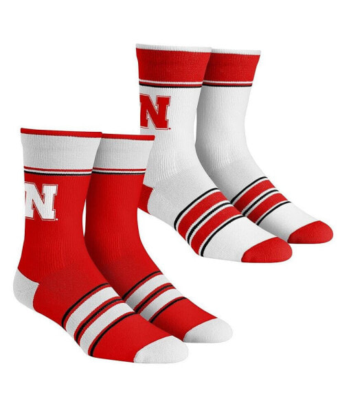 Youth Boys and Girls Socks Nebraska Huskers Multi-Stripe 2-Pack Team Crew Sock Set