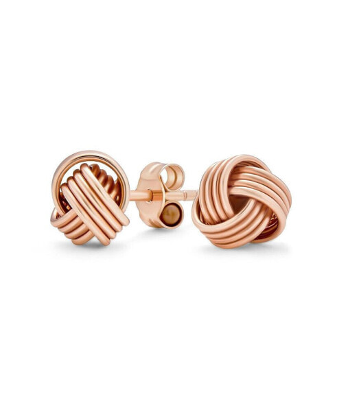 Classic Round Ball Woven Twisted Rope Cable Love Knot Ball Stud Earrings For Women Rose Gold Plated Sterling Silver