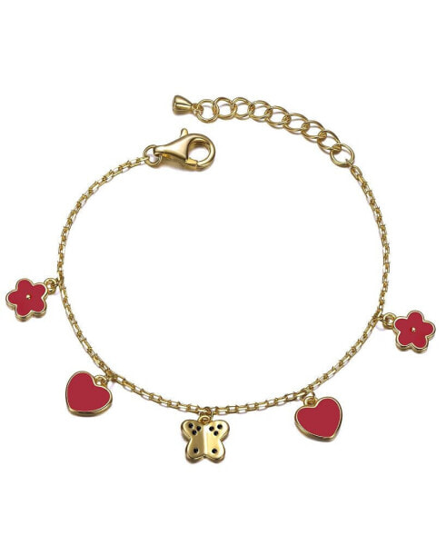 Toddler/Kids 14k Gold Plated Red Enamel Dangle Charm Bracelet
