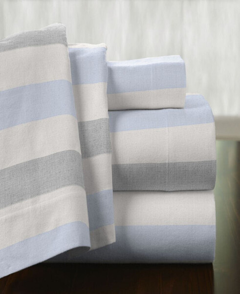 Savannah Stripe Superior Weight Cotton Flannel Sheet Set, Full
