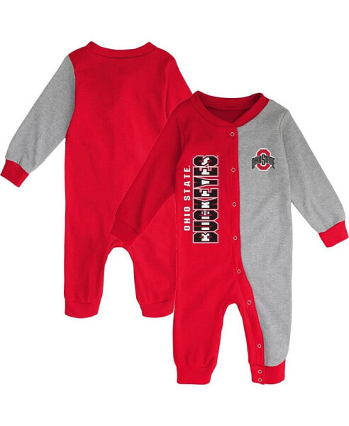 Infant Boys and Girls Scarlet, Heather Gray Ohio State Buckeyes Halftime Two-Tone Sleeper