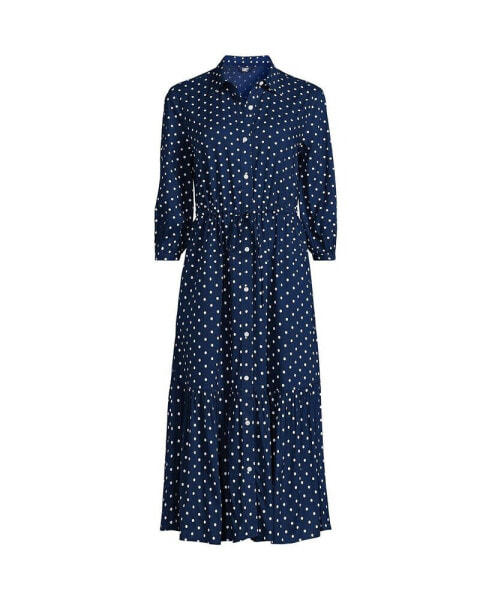 Women's Rayon Shirred Midi Shirt Dress