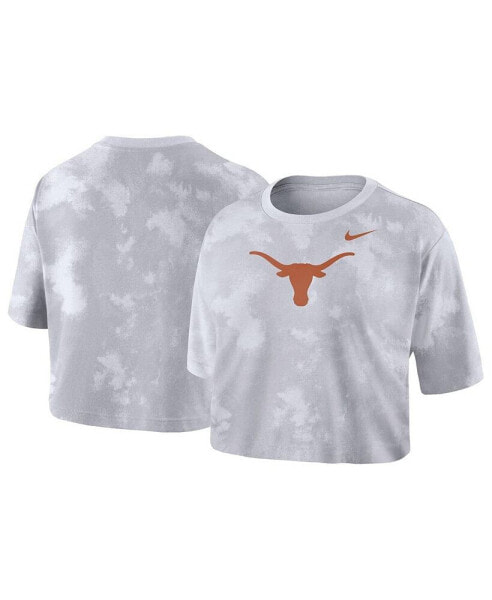 Women's White Texas Longhorns Tie-Dye Cropped T-shirt