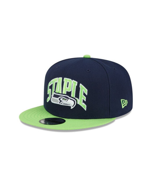 Бейсболка New Era мужская X Staple College Navy, Neon Green Seattle Seahawks Pigeon 9Fifty Snapback Hat