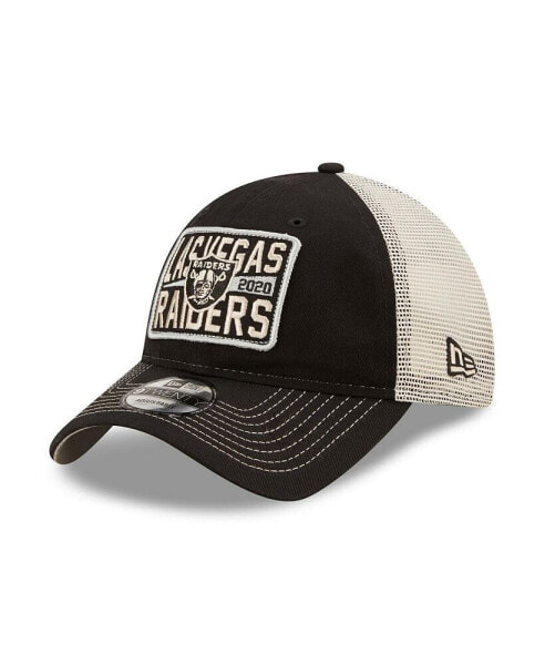 Men's Black and Natural Las Vegas Raiders Devoted Trucker 9TWENTY Snapback Hat