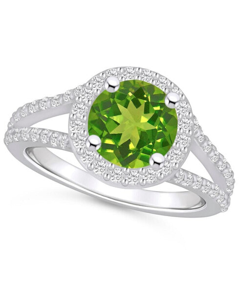 Peridot (2 ct. t.w.) and Diamond (1/2 ct. t.w.) Halo Ring in 14K White Gold