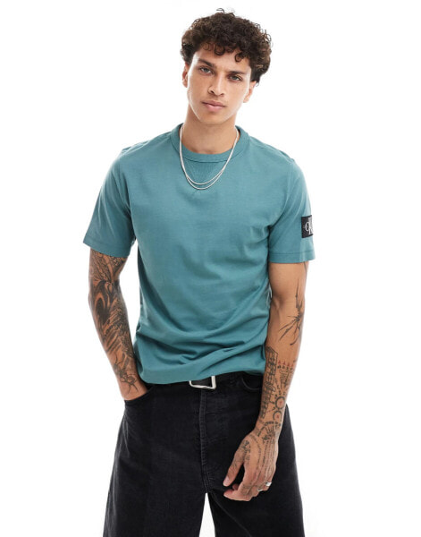 Calvin Klein Jeans badge t-shirt in turquoise