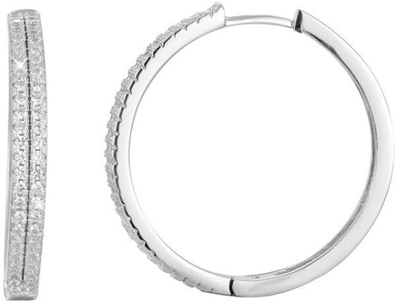 Серебряные серьги-кольца с кристаллами AGU1154