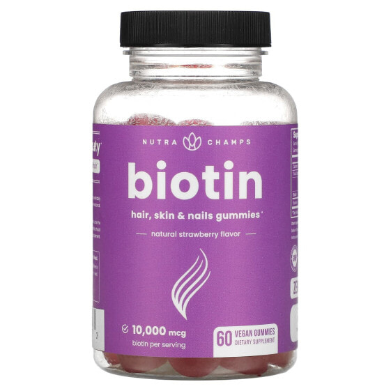 Biotin Gummies, Natural Strawberry, 10,000 mcg, 60 Vegan Gummies (5,000 mcg per Gummy)