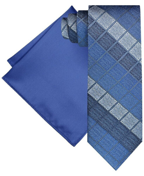Men's Ornate Block Tie & Solid Pocket Square Set