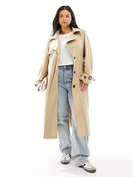 ONLY Curve longline trench coat in beige