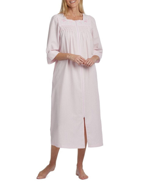 Пижама Miss Elaine длинная Зиппер вышитый соломенный хлопчатобумажный халат
