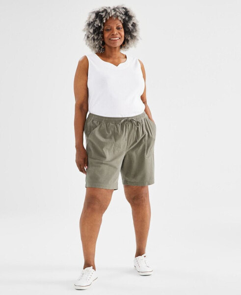 Plus Size Cotton Drawstring Pull-On Shorts, Created for Macy's