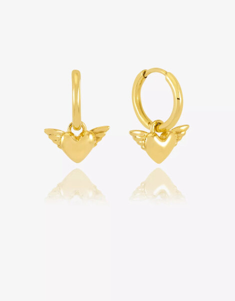 Rachel Jackson 22 carat gold plated mini angel wing huggie hoop earrings with gift box