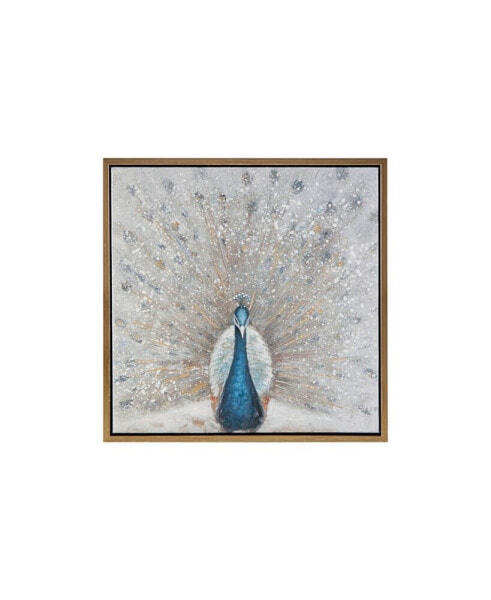 Gilded Peacock Framed Canvas Art, 27" L x 27" W
