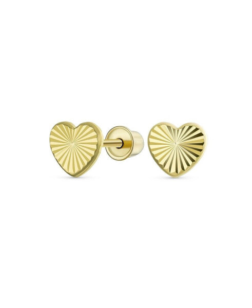 Minimalist Tiny Simple10K Yellow Gold Textured Heart Stud Earrings For Women Secure Screw Back 4MM