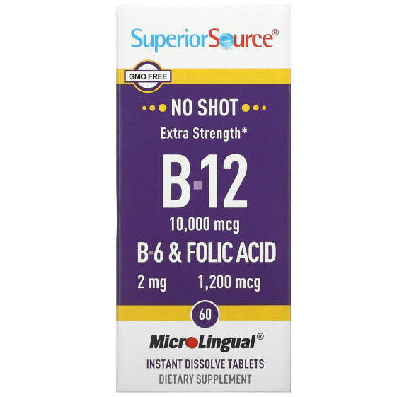 Витамины группы B Superior Source Extra Strength B-12, B-6 & Folic Acid 60 таблеток для моментального растворения MicroLingual