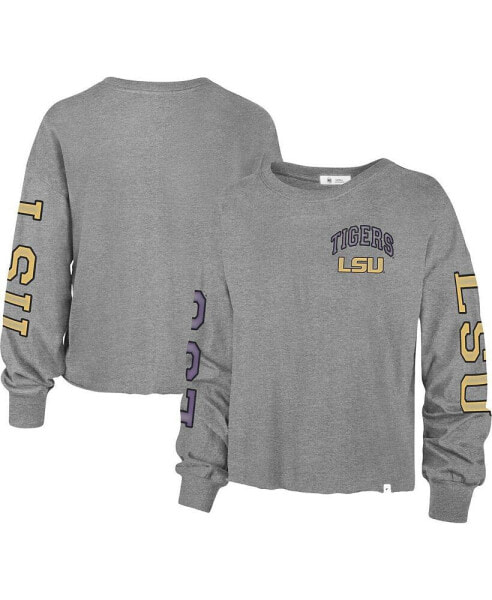 Women's '47 Heathered Gray LSU Tigers Ultra Max Parkway Long Sleeve Cropped T-shirt