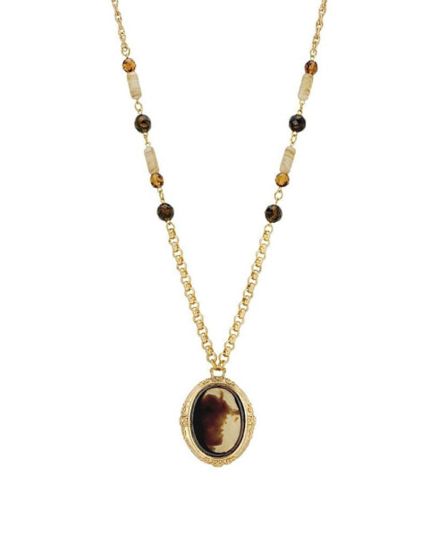 2028 gold-Tone Antique Glass STone Necklace