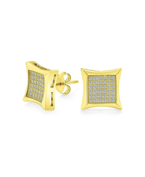 Square Shaped Cubic Zirconia Micro Pave CZ Kite Stud Earrings Gold Plated Sterling Silver 9MM