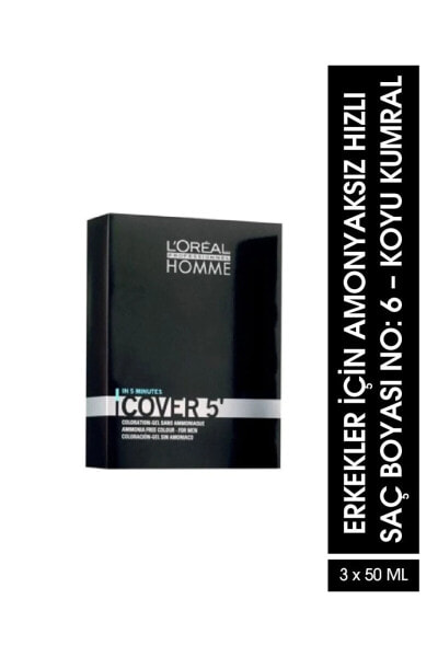 Pour Homme Cover 5' Erkekler için Amonyaksız Hızlı Saç Boyası No:6- Koyu Kumral 3x50 ml