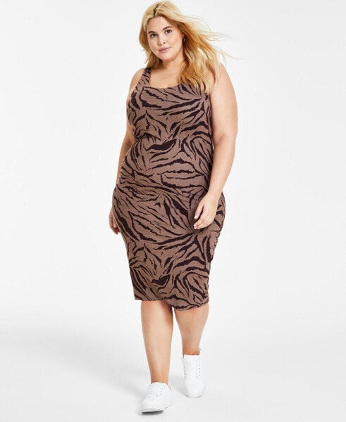 Plus Size Zebra-Print Bodycon Midi Dress, Created for Macy's