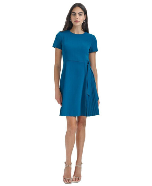 Petite Jewel-Neck Short-Sleeve Scuba-Crepe Dress