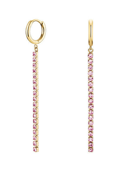 Charming gold-plated earrings with pink crystals Tennis JETRG-J917