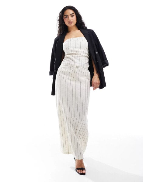 Edited pinstripe midi skirt co-ord in cream