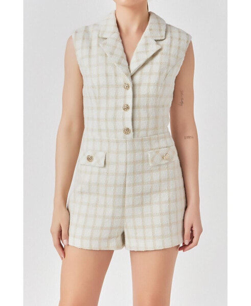 Women's Sleeveless Tweed Suited Romper