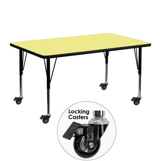 Mobile 24''W X 48''L Rectangular Yellow Thermal Laminate Activity Table - Height Adjustable Short Legs