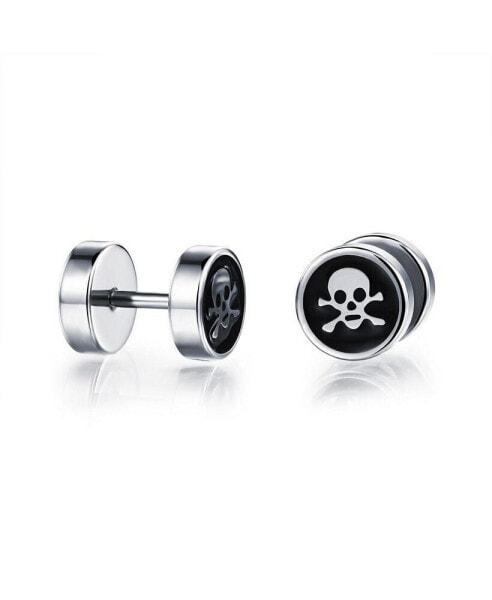 Stainless Steel Round Skull Stud Earrings