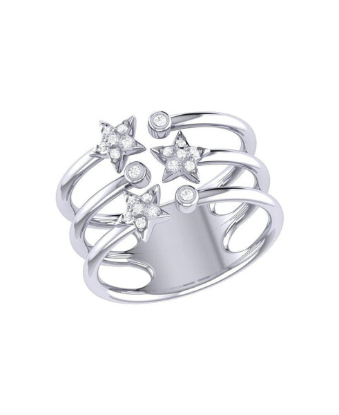Dazzling Star Bezel Trio Design Sterling Silver Diamond Women Ring