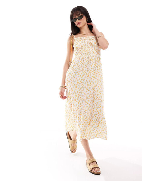 Wednesday's Girl ditsy floral cami smock midaxi dress in yellow