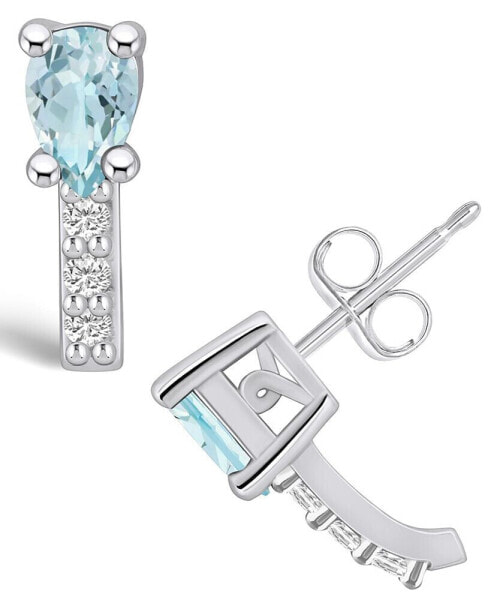 Aquamarine (3/4 ct. t.w.) and Diamond (1/8 ct. t.w.) Stud Earrings in 14K White Gold