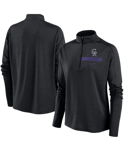 Women's Black Colorado Rockies Primetime Raglan Quarter-Zip Top