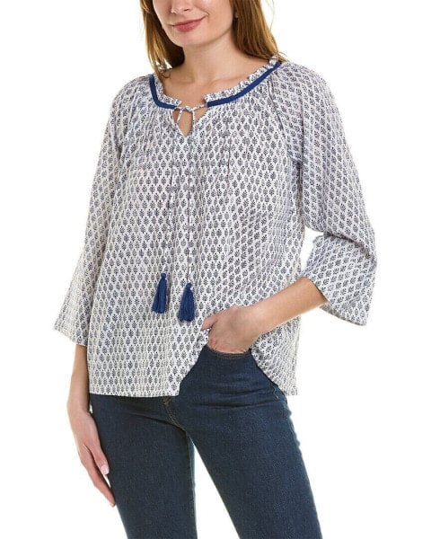 Pomegranate Tie-Neck Blouse Women's Blue Xs