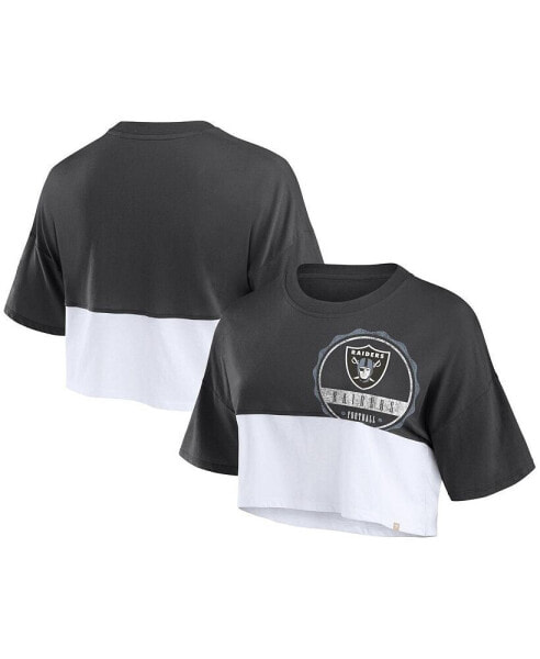 Women's Black/White Las Vegas Raiders Boxy Color Split Cropped T-Shirt